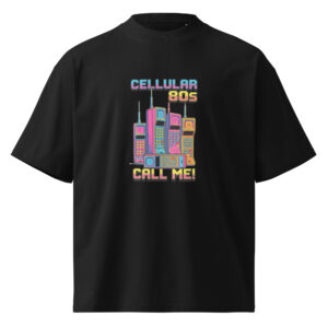 Camiseta oversize orgánica de cuello alto unisex Neón Retro CELLULAR 80S - Imagen 3