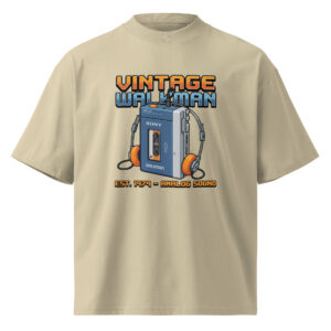 Camiseta oversize orgánica de cuello alto unisex Retro Walkman - Imagen 4