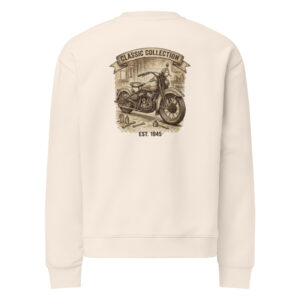 Sudadera unisex de cuello redondo y relax Moto Vintage Est. 1945 - Imagen 5