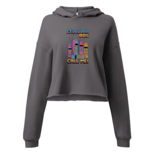 Sudadera Crop con Capucha – Diseño Gráfico 80s Cellular - Imagen 3